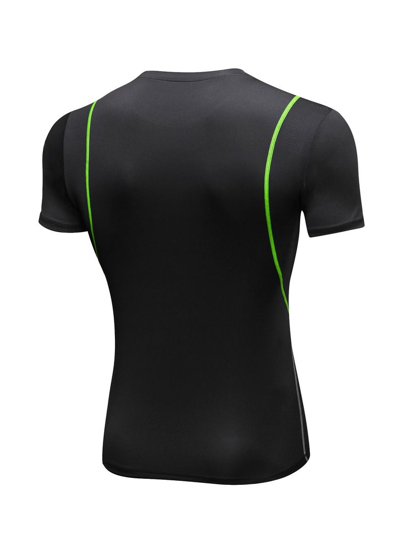 Loquat Men Quick Dry Breathable Elastic T-Shirt Black/Yellow  - Image 2