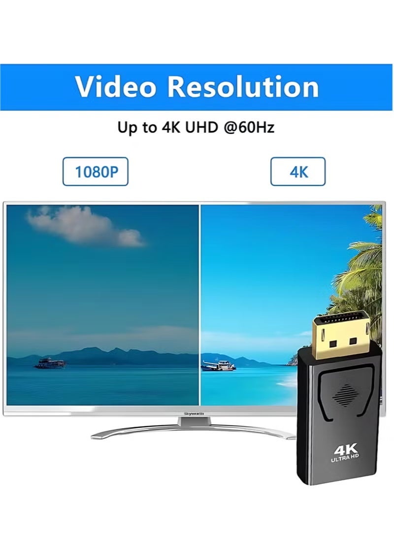 محول DisplayPort إلى HDMI بدقة 4K، عبوتان، محول أحادي الاتجاه من DP إلى HDMI للشاشات، من DisplayPort ذكر إلى HDMI أنثى، متوافق مع Lenovo وDell وHP وغيرها من العلامات التجارية - Image 2