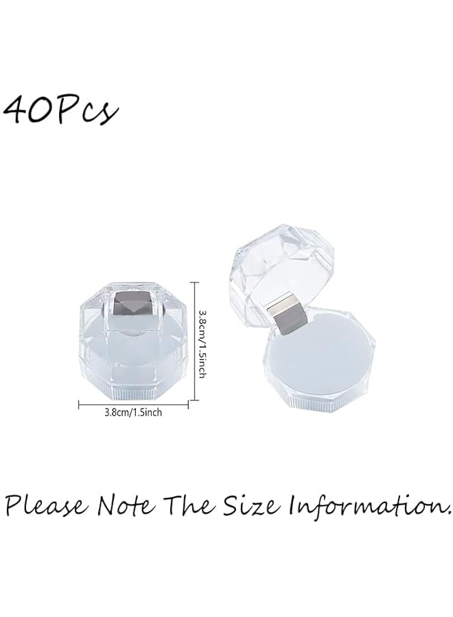 The Bros 40Pcs White Transparent Plastic Ring Boxes Crystal Earrings Jewelry Storage Boxes Display Organizer Case with Foam for Storing Rings Jewelry Earrings Wedding Proposal, 1.5×1.5 Inch  - Image 2