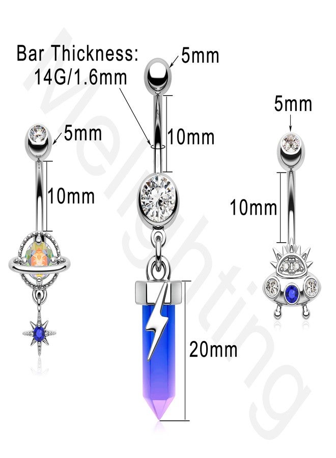 Melighting 14G Dangle Belly Button Rings, Stainless Steel Planet and Spaceship Piercing, Moon Jewelry for Women - Image 4