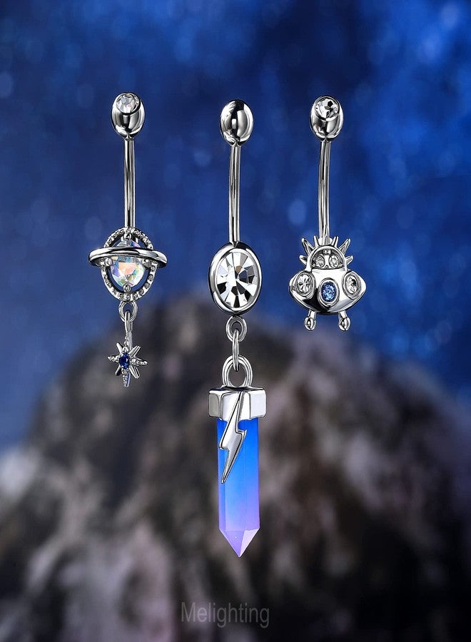 Melighting 14G Dangle Belly Button Rings, Stainless Steel Planet and Spaceship Piercing, Moon Jewelry for Women - Image 3