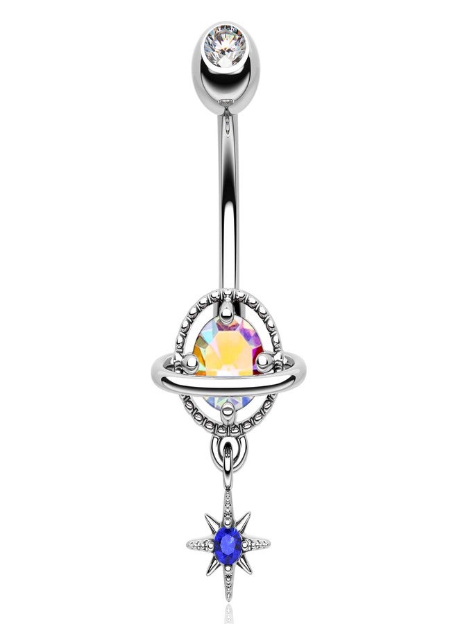 Melighting 14G Dangle Belly Button Rings, Stainless Steel Planet and Spaceship Piercing, Moon Jewelry for Women - Image 1