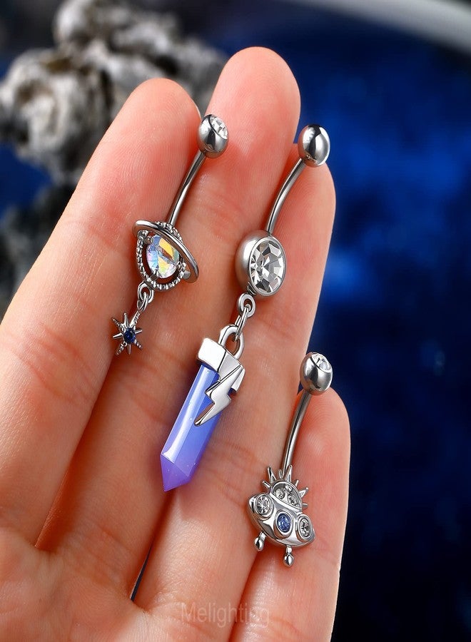Melighting 14G Dangle Belly Button Rings, Stainless Steel Planet and Spaceship Piercing, Moon Jewelry for Women - Image 2