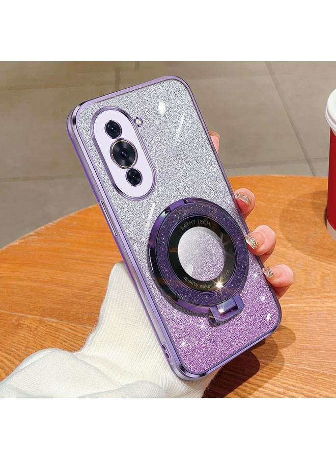 جراب هاتف Huawei nova 10 Pro بحامل دائري من مادة TPU مع بريق متدرج مطلي (أرجواني)