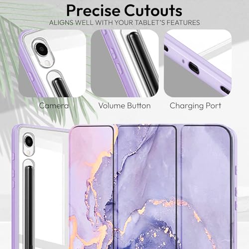 Robustrion Cover for Samsung Galaxy Tab S10 Lite 10.9" / S9 FE/S10 FE/S9 11" Case with [S Pen Holder],Hybrid Flip Cover for Samsung Tab S9/S9 FE/S10 FE/S10 Lite Tablet [Auto Sleep Wake] - Marble Lilac - Image 5