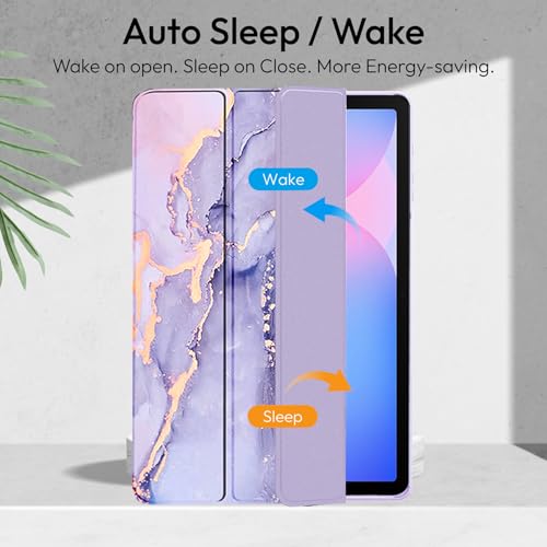 Robustrion Cover for Samsung Galaxy Tab S10 Lite 10.9" / S9 FE/S10 FE/S9 11" Case with [S Pen Holder],Hybrid Flip Cover for Samsung Tab S9/S9 FE/S10 FE/S10 Lite Tablet [Auto Sleep Wake] - Marble Lilac - Image 3