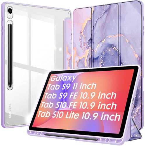 Robustrion Cover for Samsung Galaxy Tab S10 Lite 10.9" / S9 FE/S10 FE/S9 11" Case with [S Pen Holder],Hybrid Flip Cover for Samsung Tab S9/S9 FE/S10 FE/S10 Lite Tablet [Auto Sleep Wake] - Marble Lilac - Image 1