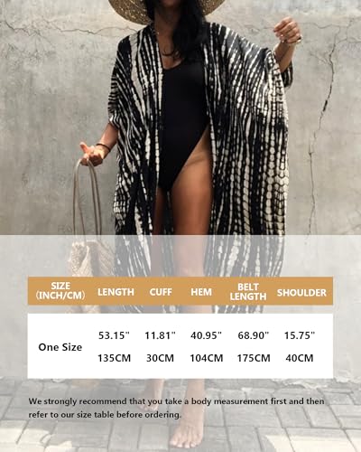 Bsubseach Stylish Tie Dye Open Front Long Kimono Swimsuit Cover Up for Women Swimwear Cover Ups Black - Image 5