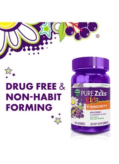 ZzzQuil VICKS PURE Zzzs Kidz + Immunity, Kids Melatonin Gummy, Sleep Aid, Low Dose Melatonin for Kids, Zinc for Immune Support, Melatonin 1 mg, Melatonin Gummies Kids, Berry Flavor, 60 Sleep Gummies  - Image 2