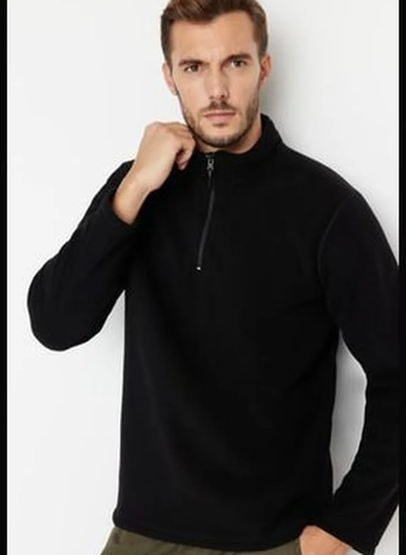 trendyol Black Men's Regular/Regular Cut Standing Collar Zippered Fleece Warm Thick Sweatshirt.