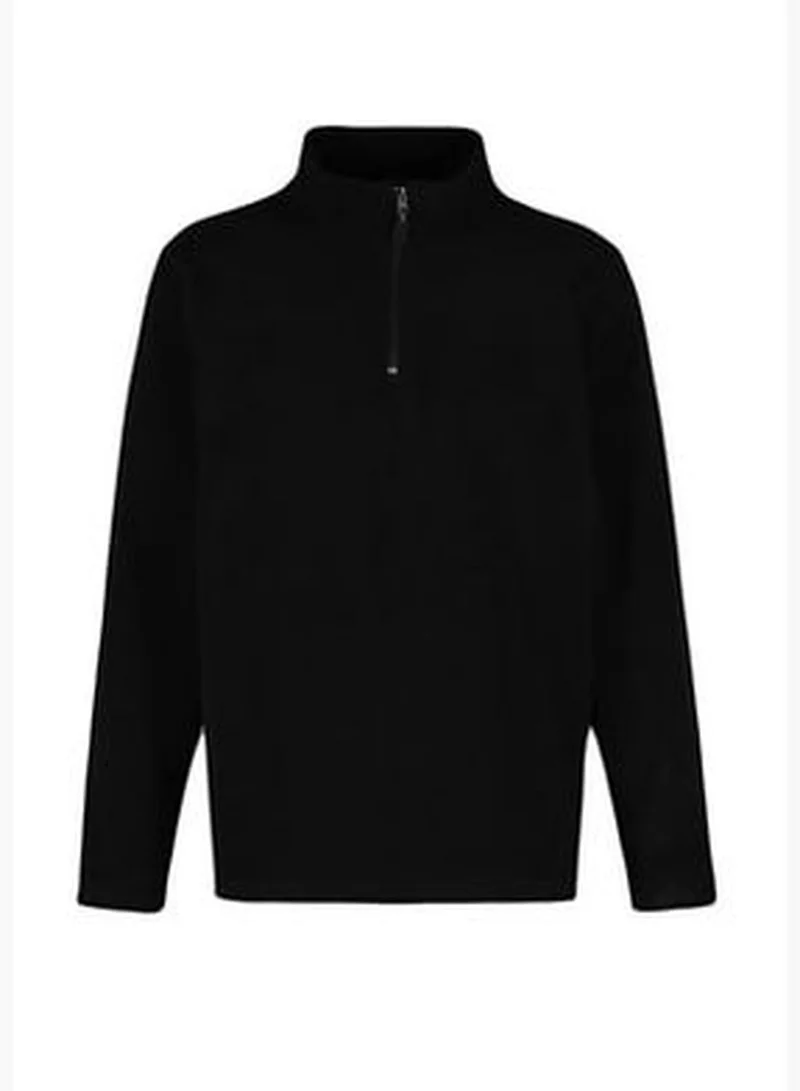 trendyol Black Men's Regular/Regular Cut Standing Collar Zippered Fleece Warm Thick Sweatshirt.