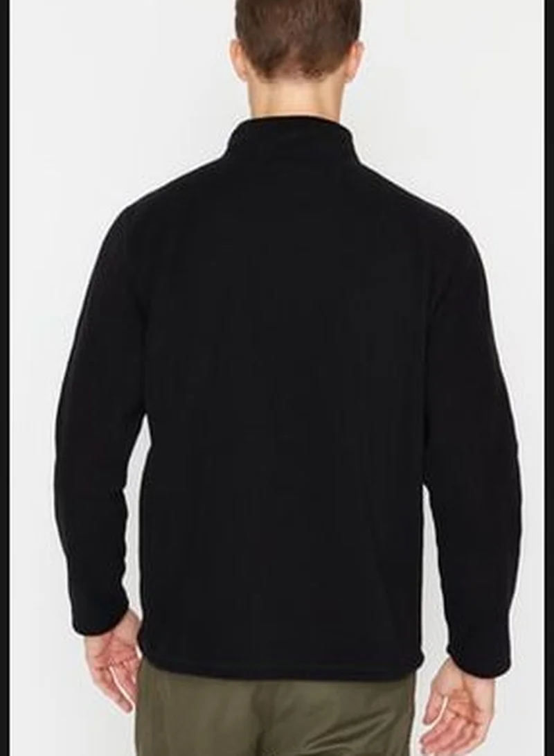 trendyol Black Men's Regular/Regular Cut Standing Collar Zippered Fleece Warm Thick Sweatshirt.