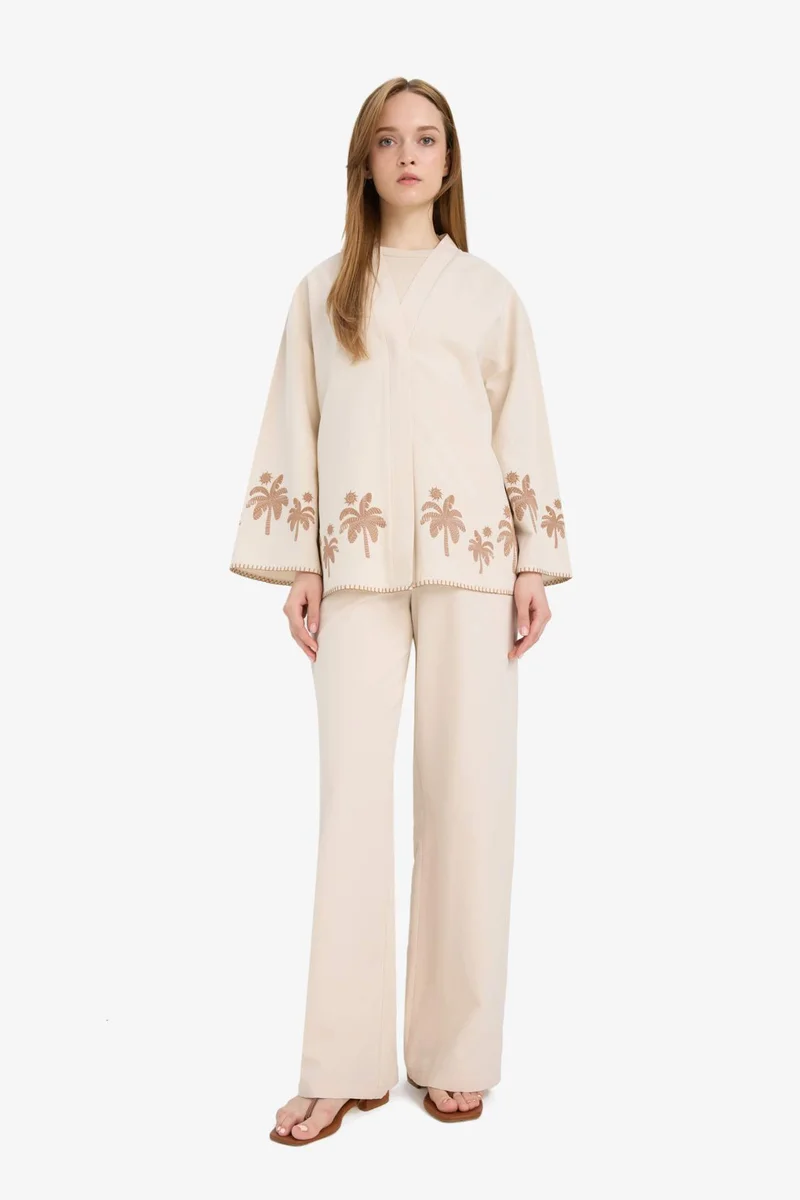 ديفاكتو Relax Fit Linen Blend Long Sleeve Tunic