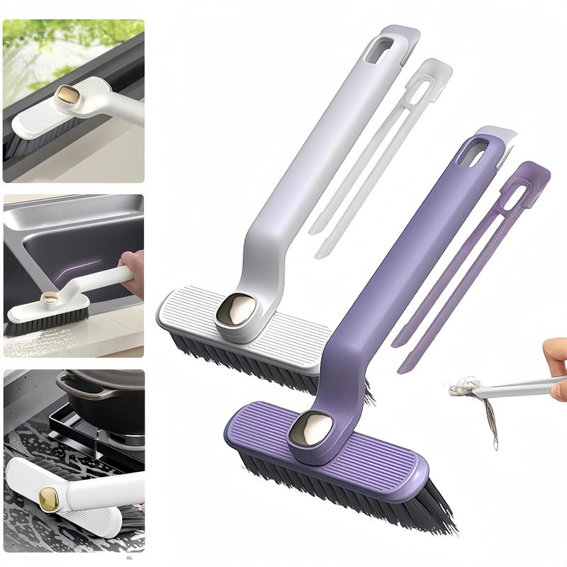 JNAB 2Pcs MultiFunction Rotating Crevice Cleaning BrushHousehold 360Degree Rotating No Dead Corners Hard Bristle BrushV Shape Grout Cleaner Brushfor Door Window Track Groove Rail Kitchen - Image 1