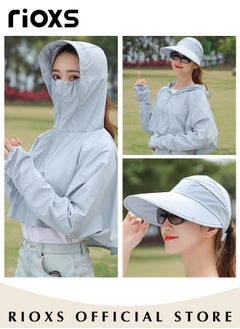 RIOXS Women's UPF 50+ Sun Protection Clothing, Outdoor Lightweight Full Zip Hoodie Jacket with Face Mask Design, Comfy Breathable Long Sleeve Coat with Thumbholes and Large Brim, Suitable for Daily Wear, Sports Training, Hiking, Fishing, Climbing or Other Outdoor Activities  - Image 2