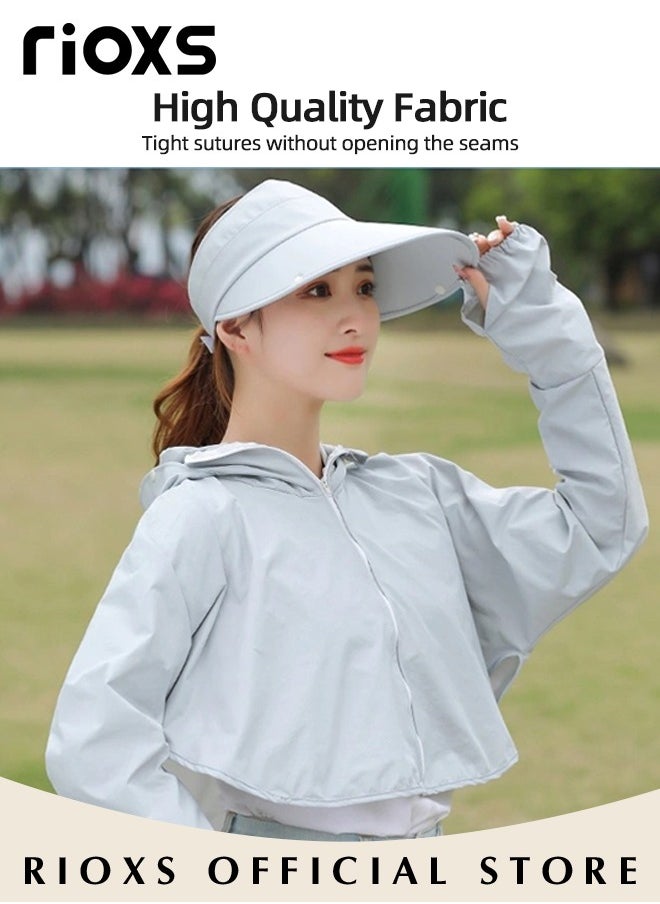 RIOXS Women's UPF 50+ Sun Protection Clothing, Outdoor Lightweight Full Zip Hoodie Jacket with Face Mask Design, Comfy Breathable Long Sleeve Coat with Thumbholes and Large Brim, Suitable for Daily Wear, Sports Training, Hiking, Fishing, Climbing or Other Outdoor Activities  - Image 3
