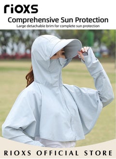 RIOXS Women's UPF 50+ Sun Protection Clothing, Outdoor Lightweight Full Zip Hoodie Jacket with Face Mask Design, Comfy Breathable Long Sleeve Coat with Thumbholes and Large Brim, Suitable for Daily Wear, Sports Training, Hiking, Fishing, Climbing or Other Outdoor Activities  - Image 4