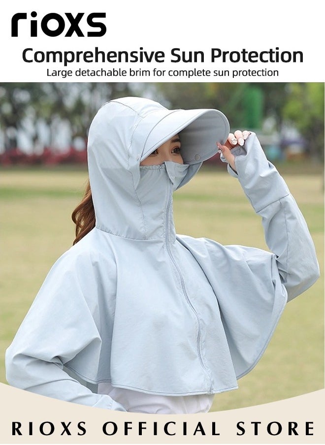 RIOXS Women's UPF 50+ Sun Protection Clothing, Outdoor Lightweight Full Zip Hoodie Jacket with Face Mask Design, Comfy Breathable Long Sleeve Coat with Thumbholes and Large Brim, Suitable for Daily Wear, Sports Training, Hiking, Fishing, Climbing or Other Outdoor Activities  - Image 4