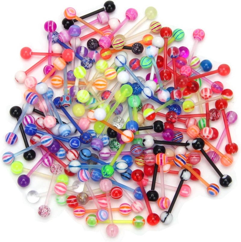 CrazyPiercing Wholesale 14g Tongue Rings Barbells Assorted Colors 110 PCS Acrylic Ball - Image 1