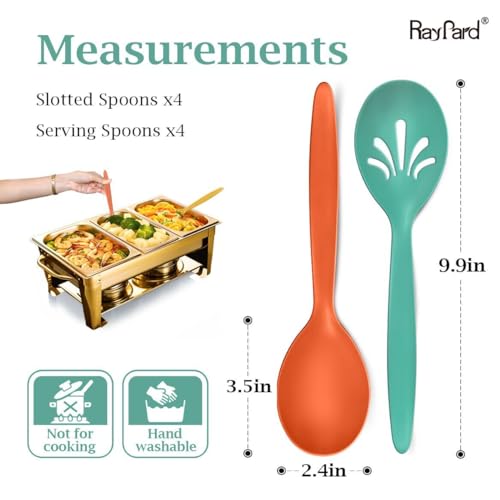 Raypard 8 Pcs 10" Large Plastic Wheat Straw Serving Spoons Set, Serving Spoons & Slotted Spoons, Kitchen Mixing Serving Spoon for Party Buffet Catering (Orange/Blue/Yellow/Green, Not for Cooking) - Image 2