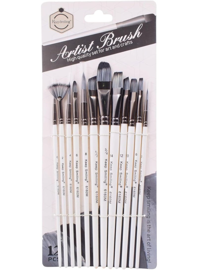 Keep Smiling 12 Artist Brush High Quality for Art & Crafts - Keep Smiling - Image 1