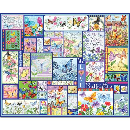 White Mountain 500 Piece Jigsaw Puzzle Spring Flower Collage Puzzles with Large Pieces Gift for Adults and Family 18x24 Butterflies - Image 1