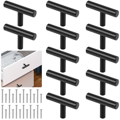Romeda 12 Pack Black Cabinet Knobs, 2in Single Hole Cabinet Hardware with Screws 1in & 1.5in, Drawer Pulls (Black) for Kitchen Bedroom Bathroom Furniture - Image 1