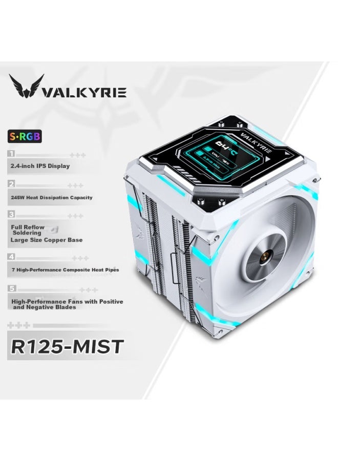 Valkyrie مبرد الهواء Valkyrie R125 Valkyrie Vk Cpu، 7 أنابيب حرارية نحاسية ملحومة، شاشة LCD بحجم 2.4 بوصة، متوافق مع Lga1700 Am5 - Image 1