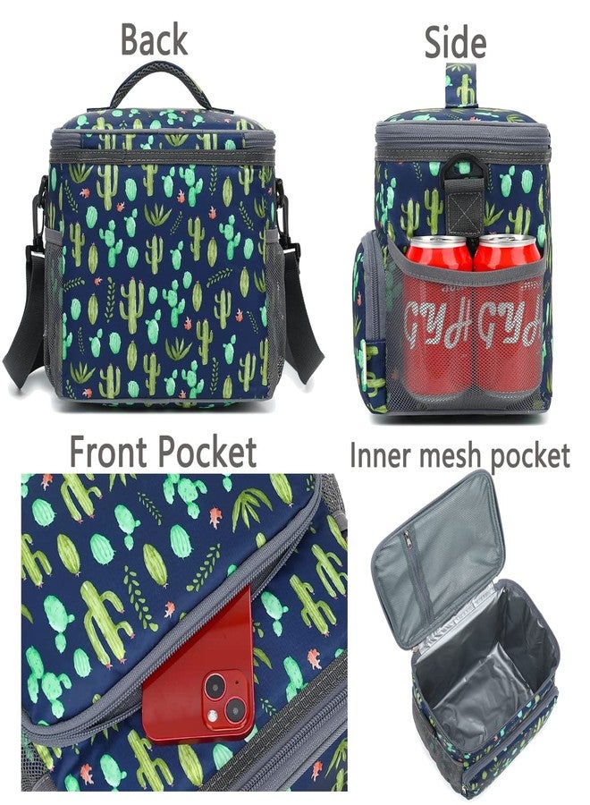 GYEUKHAM Insulated Reusable Lunch Bag Adult Large Lunch Box for Women and Men with Adjustable Shoulder Strap,Front Zipper Pocket and Dual Large Mesh Side Pockets,Cactus - Image 5