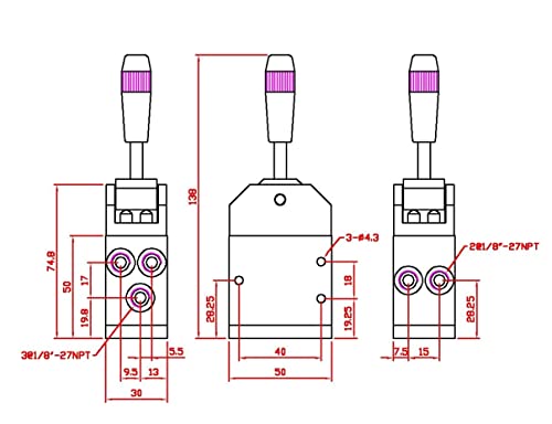 Fulgem Products Pneumatic Mechanical Toggle Style Air Valves for actuated valves, No Detent, Manual switch, 1/8" (F) NPT Port, 0-13 bar, 0-188.5psi - Image 3