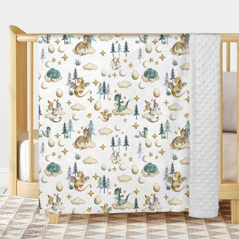 Buerhanerry Dragon Baby Blanket for Unisex Soft Minky Blanket with Double Layer Dotted Backing, for Toddler, Newborn Crib, Stroller, Fairy Tale Theme Nursery Egg Moon Stars Cloud Receiving Blankets, 30"x40" - Image 2