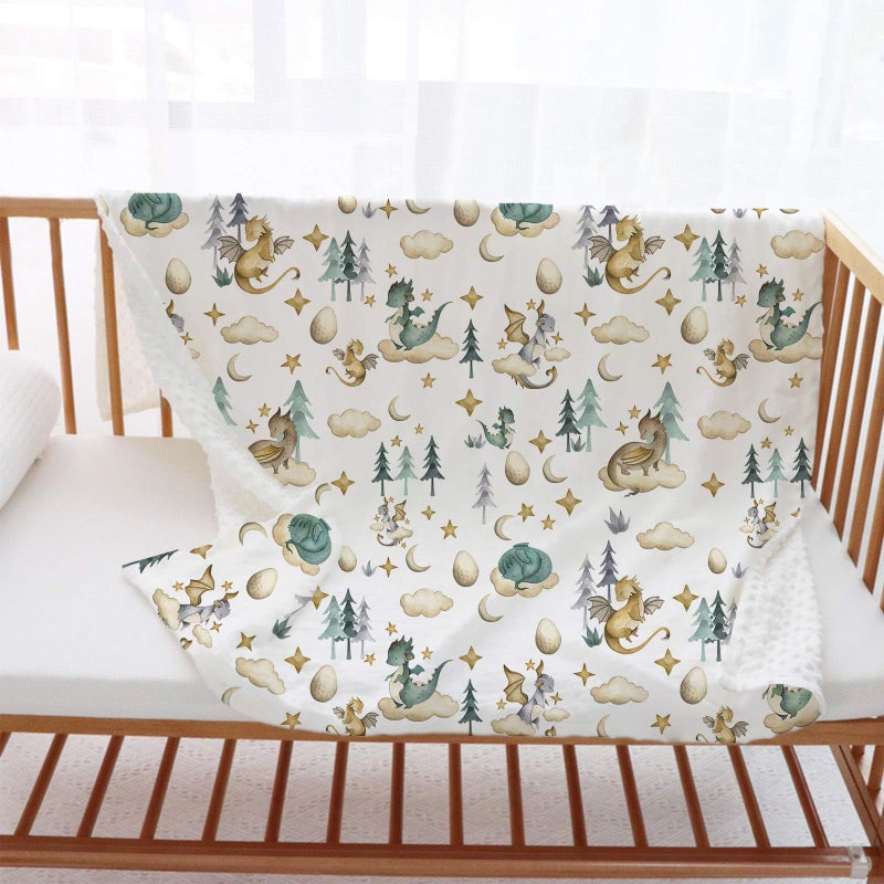 Buerhanerry Dragon Baby Blanket for Unisex Soft Minky Blanket with Double Layer Dotted Backing, for Toddler, Newborn Crib, Stroller, Fairy Tale Theme Nursery Egg Moon Stars Cloud Receiving Blankets, 30"x40" - Image 5
