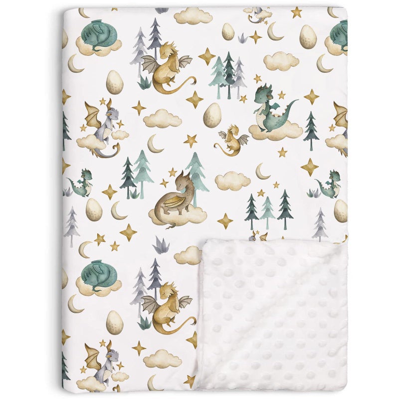 Buerhanerry Dragon Baby Blanket for Unisex Soft Minky Blanket with Double Layer Dotted Backing, for Toddler, Newborn Crib, Stroller, Fairy Tale Theme Nursery Egg Moon Stars Cloud Receiving Blankets, 30"x40" - Image 1