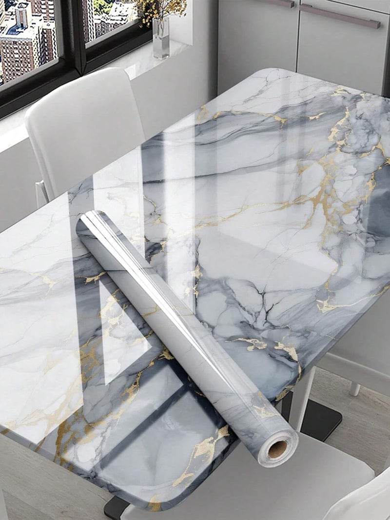 REZOVA Premium Wall Stickers DIY Wallpaper Vinyl Marble Peel and Stick Waterproof Wallpaper for Home Kitchen Countertop Cabinet Furniture Oil Proof Kitchen Stickers(60x200cm) (Gold Cube) - Image 2