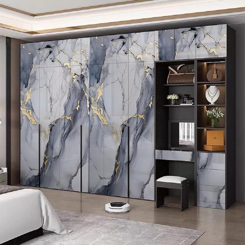 REZOVA Premium Wall Stickers DIY Wallpaper Vinyl Marble Peel and Stick Waterproof Wallpaper for Home Kitchen Countertop Cabinet Furniture Oil Proof Kitchen Stickers(60x200cm) (Gold Cube) - Image 5