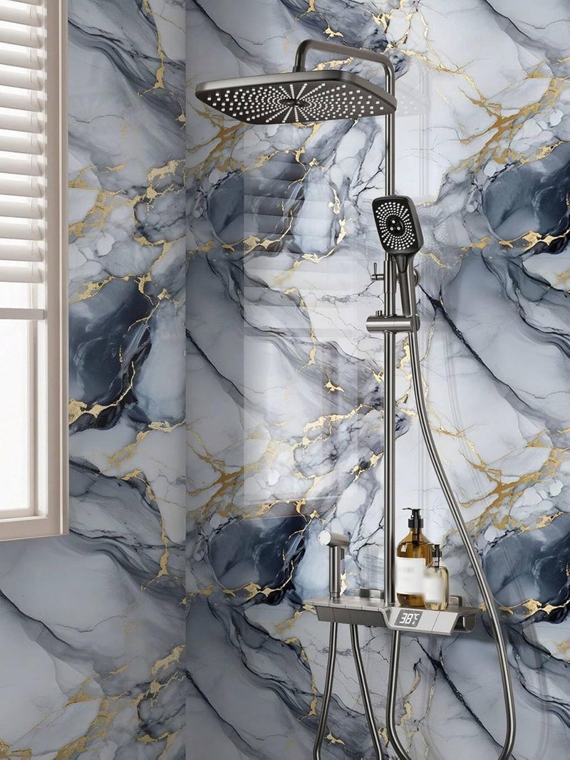 REZOVA Premium Wall Stickers DIY Wallpaper Vinyl Marble Peel and Stick Waterproof Wallpaper for Home Kitchen Countertop Cabinet Furniture Oil Proof Kitchen Stickers(60x200cm) (Gold Cube) - Image 3