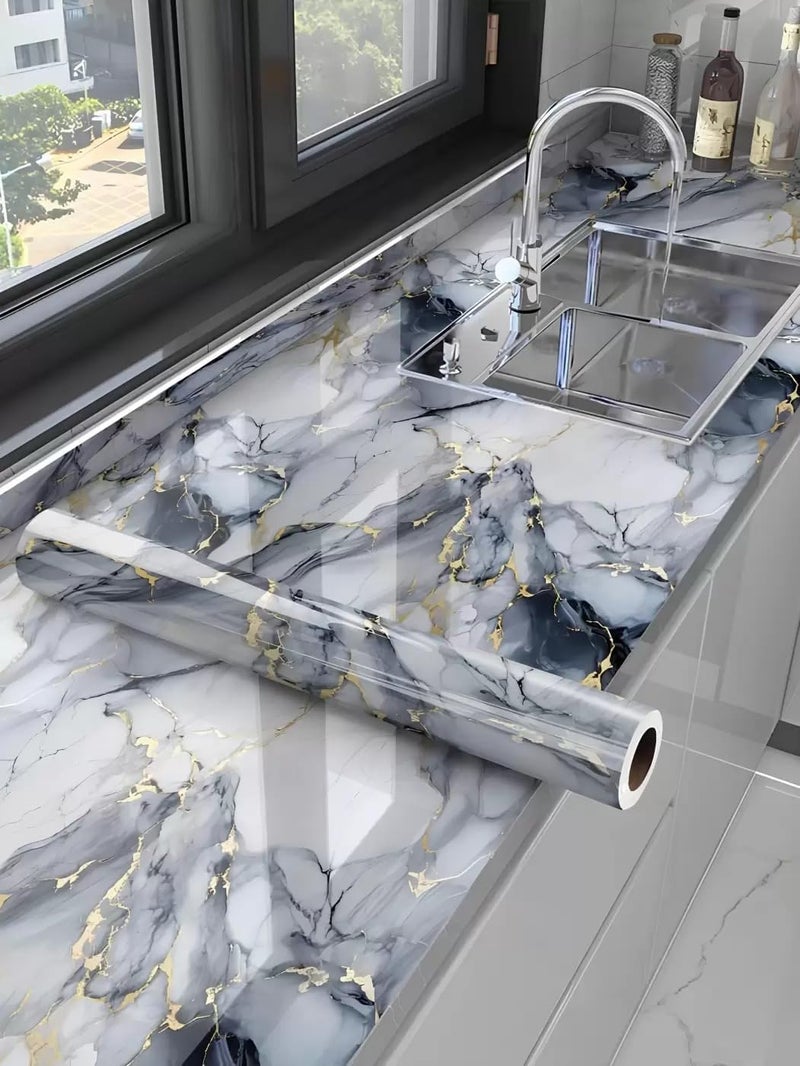REZOVA Premium Wall Stickers DIY Wallpaper Vinyl Marble Peel and Stick Waterproof Wallpaper for Home Kitchen Countertop Cabinet Furniture Oil Proof Kitchen Stickers(60x200cm) (Gold Cube) - Image 1