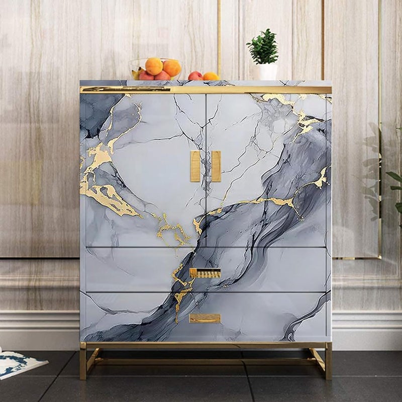 REZOVA Premium Wall Stickers DIY Wallpaper Vinyl Marble Peel and Stick Waterproof Wallpaper for Home Kitchen Countertop Cabinet Furniture Oil Proof Kitchen Stickers(60x200cm) (Gold Cube) - Image 4
