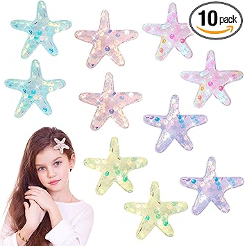 oruola 10pcs Starfish Hair ClipGlitter Starfish ClipMermaid Hair AccessoriesGlitter Sea Star Hairs Barrettes for Women Girls Beach Wedding Hairstyle ToolMulticolor - Image 1