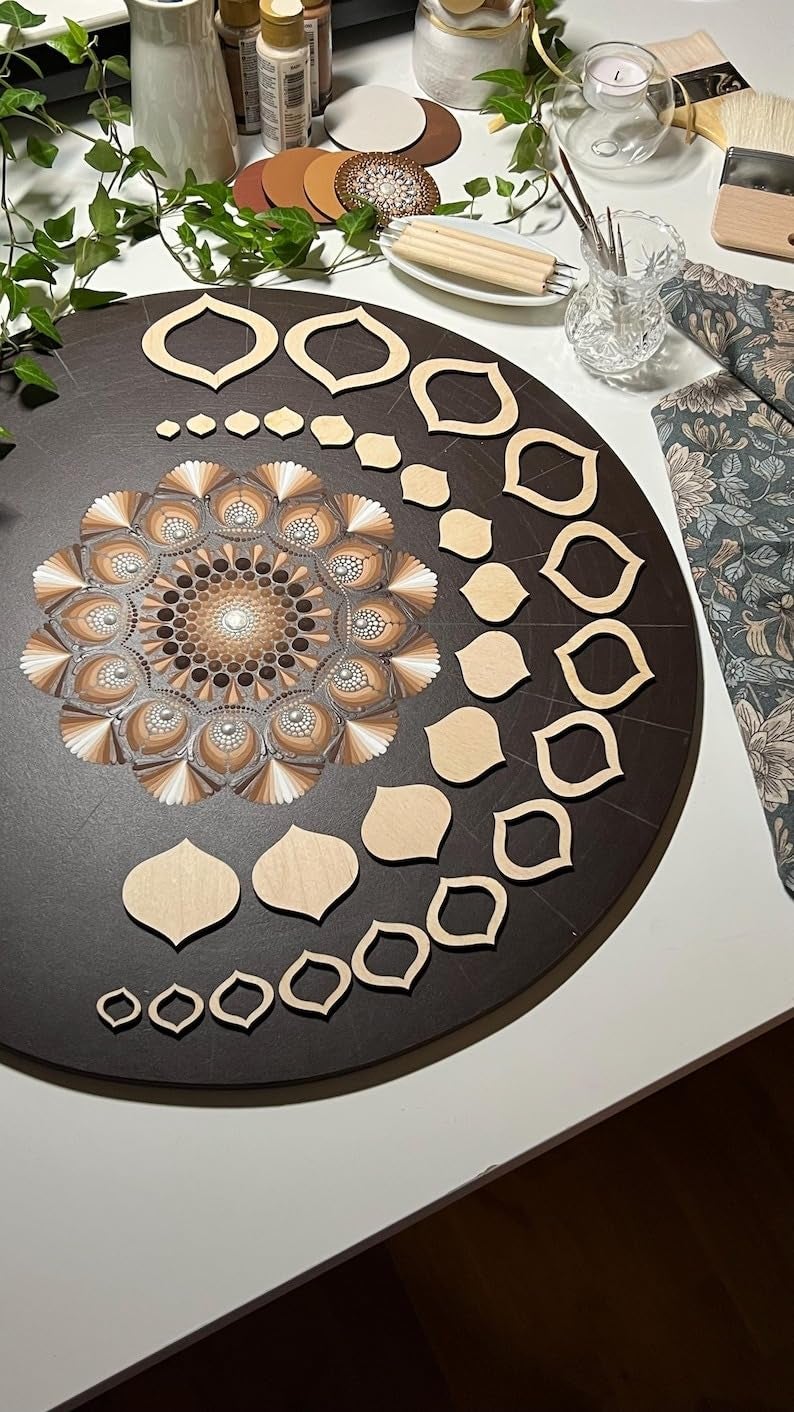 Haoser Stencils for drawing, dot art tools, wooden shapes, tracing stencils, pattern building, geometric figures,tracing set ,dot mandala tools -28 pc-14 inner &14 outer |Mandala Art Stencils for Drawing (Mandala art shapes-2) - Image 2