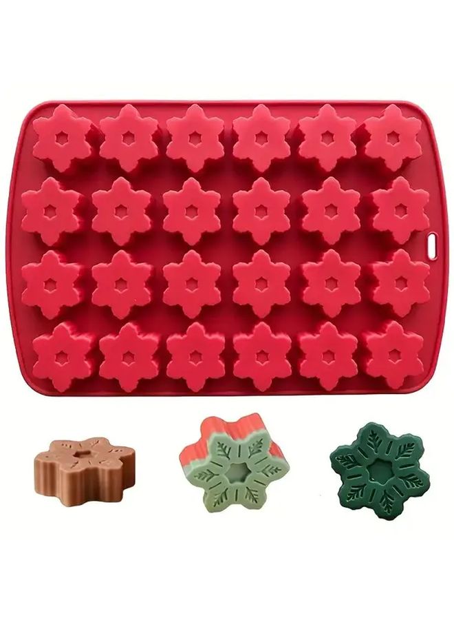 Red 1pc Snowflake Silicone Mold 24 Cavity for Baking Cake Candy - Image 1