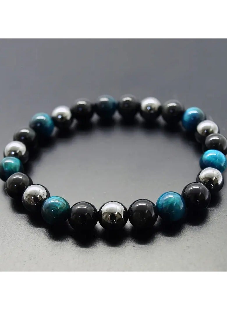 Home Clearance Sale 1pc Natural Stone Bracelet 8mm Blue Tiger Eye, Obsidian, Hematite Round Handmade Beaded Vintage Men Women Fashion Jewelry Accessories Holiday Gift for Him - Image 1