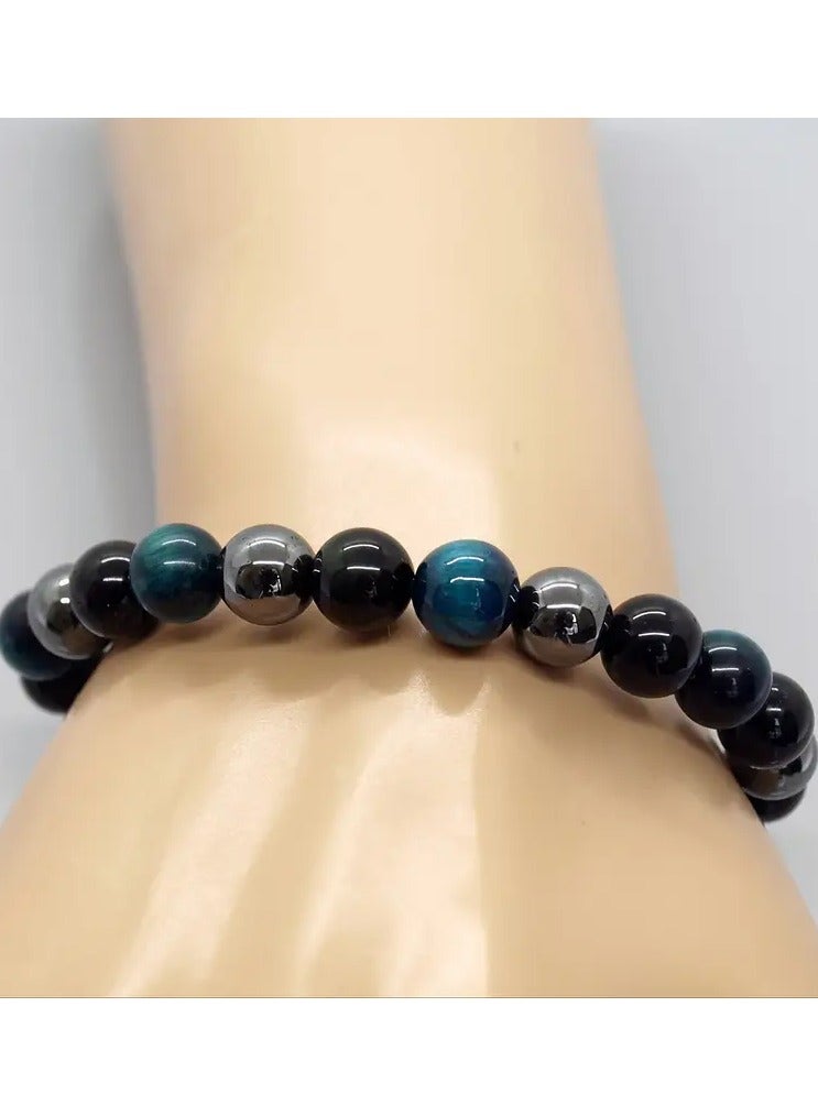 Home Clearance Sale 1pc Natural Stone Bracelet 8mm Blue Tiger Eye, Obsidian, Hematite Round Handmade Beaded Vintage Men Women Fashion Jewelry Accessories Holiday Gift for Him - Image 2
