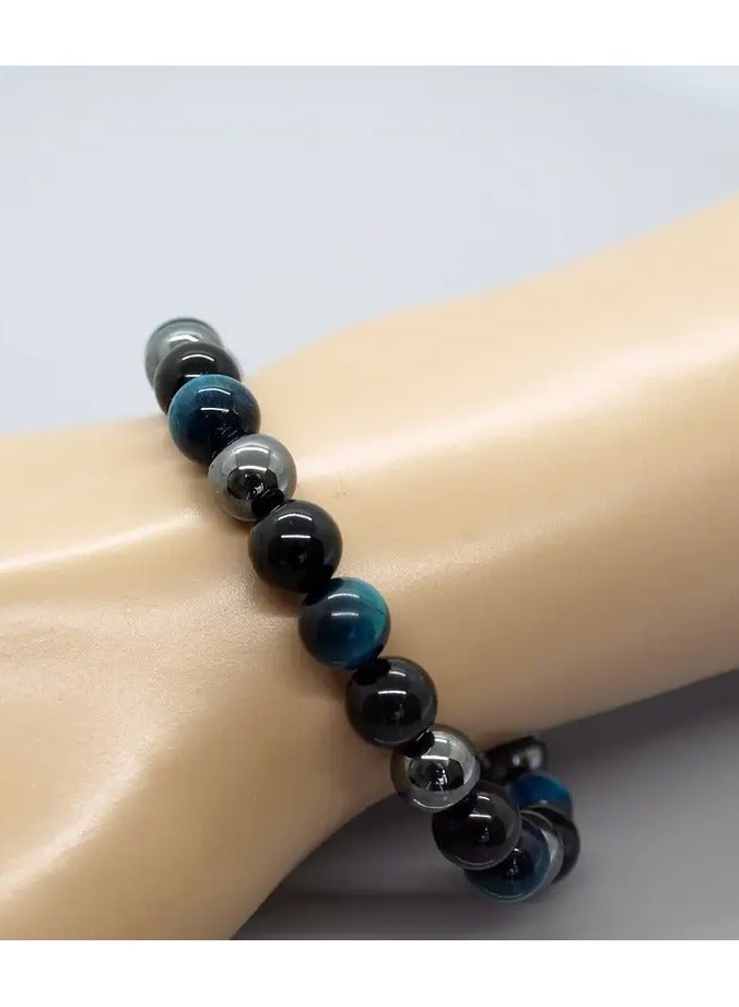 Home Clearance Sale 1pc Natural Stone Bracelet 8mm Blue Tiger Eye, Obsidian, Hematite Round Handmade Beaded Vintage Men Women Fashion Jewelry Accessories Holiday Gift for Him - Image 3
