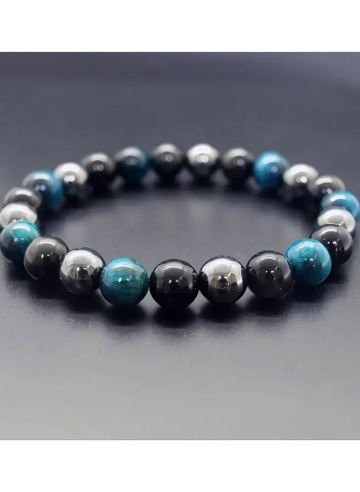 Home Clearance Sale 1pc Natural Stone Bracelet 8mm Blue Tiger Eye, Obsidian, Hematite Round Handmade Beaded Vintage Men Women Fashion Jewelry Accessories Holiday Gift for Him - Image 5