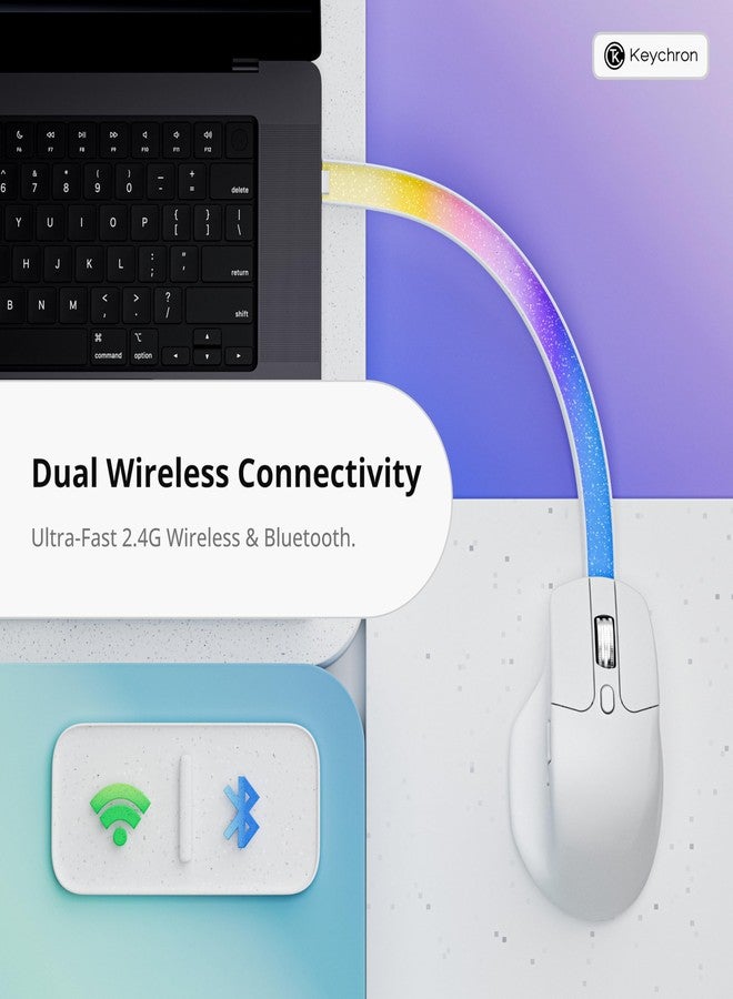 Keychron M6 8K Wireless Gaming Mouse, 2.4G/Bluetooth/Wired, PixArt 3950 Sensor, 8000Hz Polling, Silent Clicks, 5 On-Board Memory Profiles for Plug & Play, Programmable for Mac/Win/Linux – White - Image 3