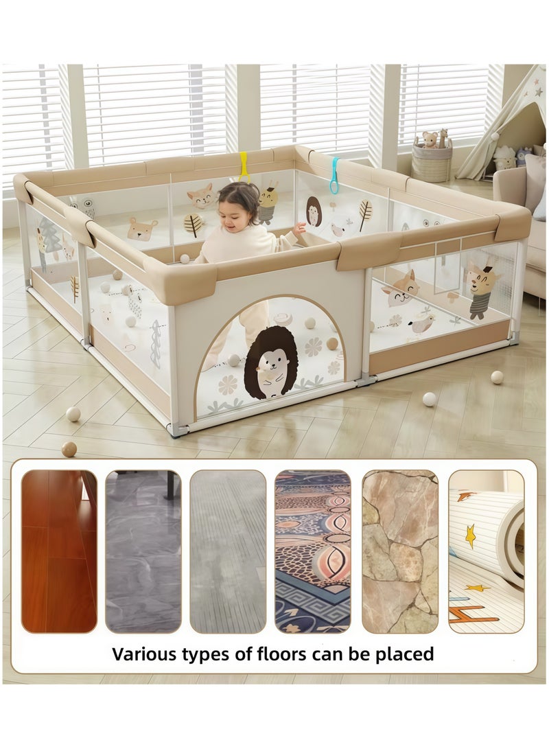 كاميليا سياج حوض لعب للأطفال، سياج حوض لعب آمنة كبيرة للأطفال الرضع والأطفال الصغار، سياج حوض لعب محمولة مضادة للسقوط مع شبكة قابلة للتنفس، تتضمن 60 كرة بحرية وحلقتين سحب وحقيبة تخزين (كاكي) - Image 5