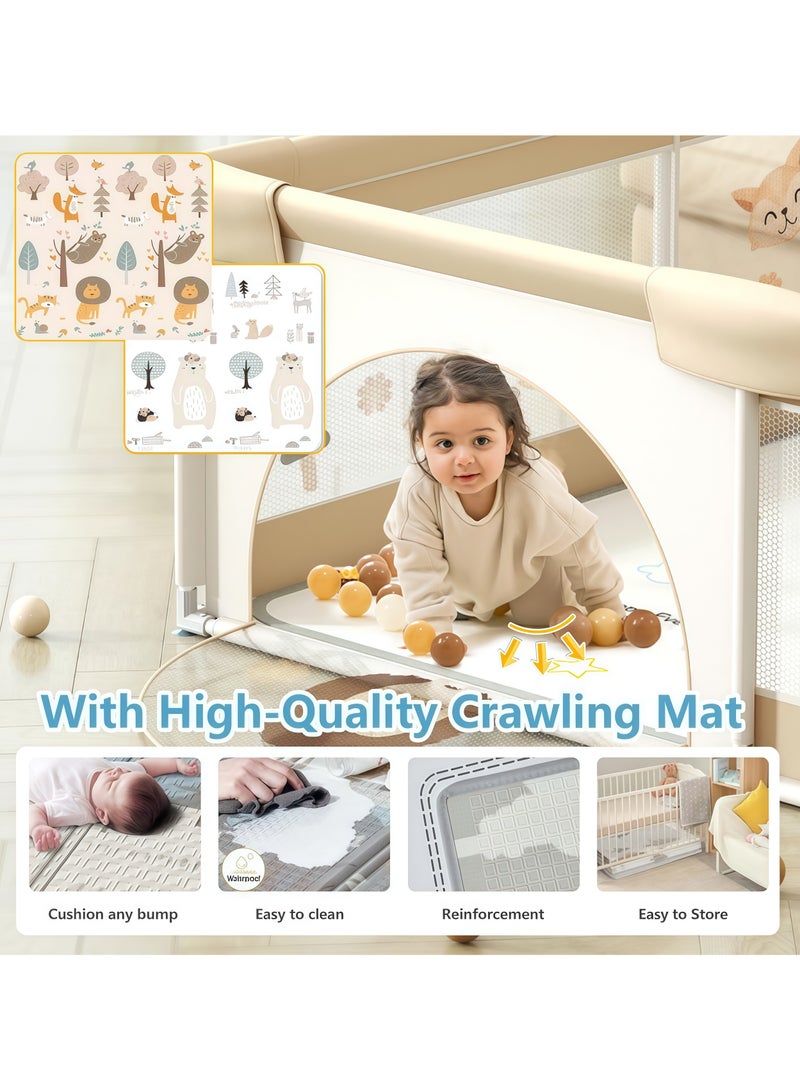 كاميليا سياج حوض لعب للأطفال، سياج حوض لعب آمنة كبيرة للأطفال الرضع والأطفال الصغار، سياج حوض لعب محمولة مضادة للسقوط مع شبكة قابلة للتنفس، تتضمن 60 كرة بحرية وحلقتين سحب وحقيبة تخزين (كاكي) - Image 4
