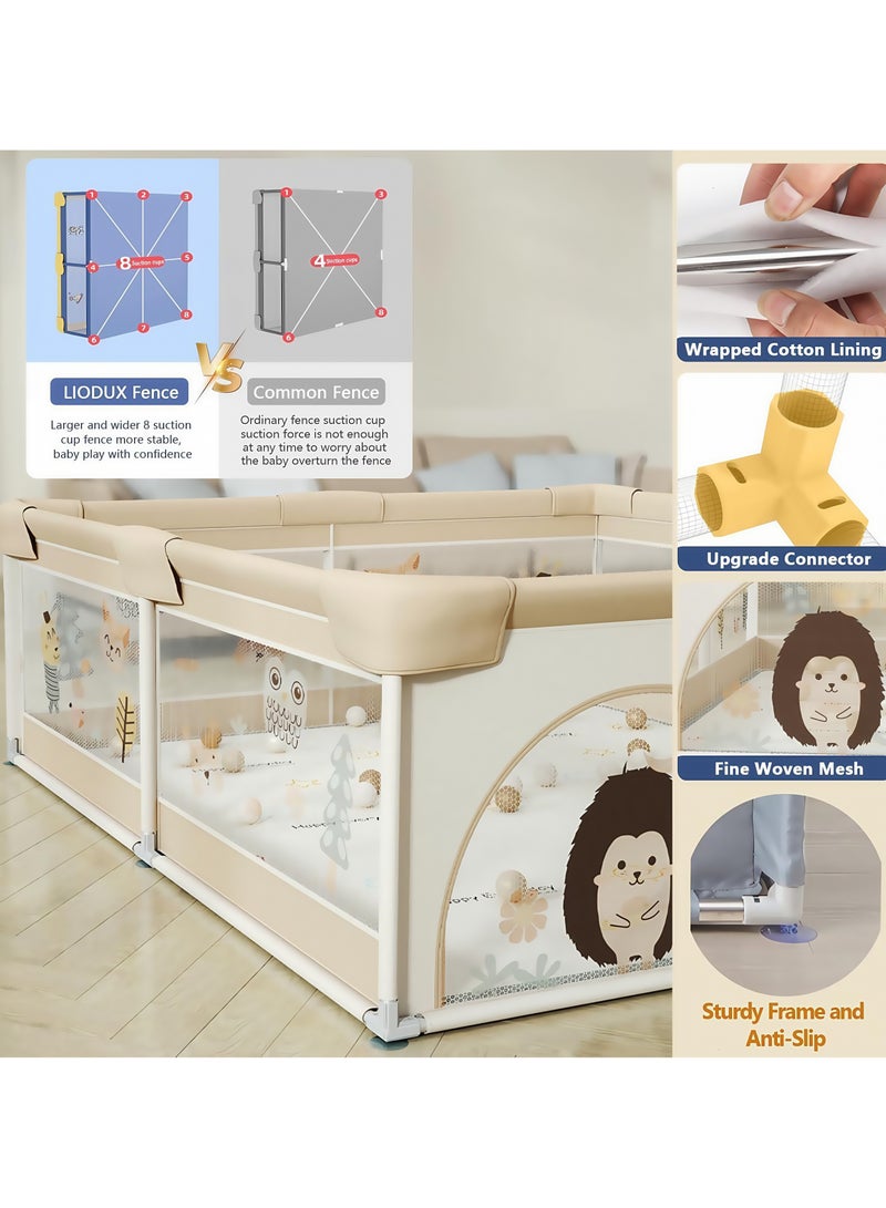 كاميليا سياج حوض لعب للأطفال، سياج حوض لعب آمنة كبيرة للأطفال الرضع والأطفال الصغار، سياج حوض لعب محمولة مضادة للسقوط مع شبكة قابلة للتنفس، تتضمن 60 كرة بحرية وحلقتين سحب وحقيبة تخزين (كاكي) - Image 3