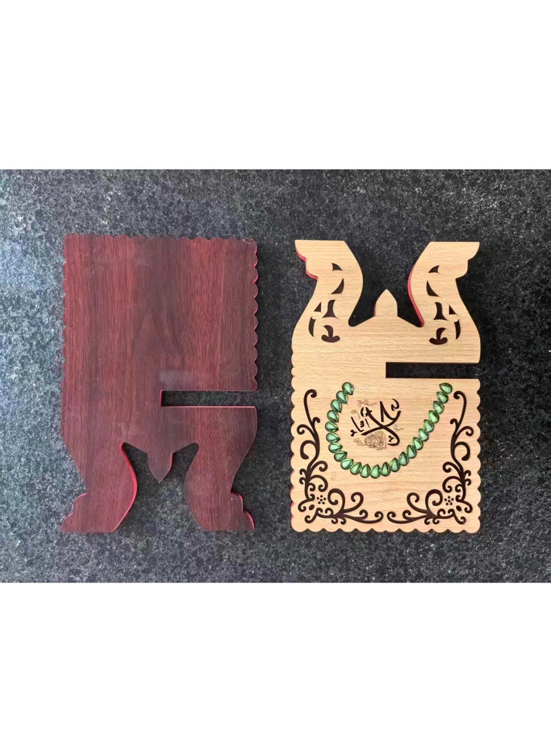 Fianser Wooden Quran Holder with Green Faux Gemstone Inlay – Traditional Carved Square Rehal – Sturdy Foldable Stand for Daily Prayer & Recitation - Image 5